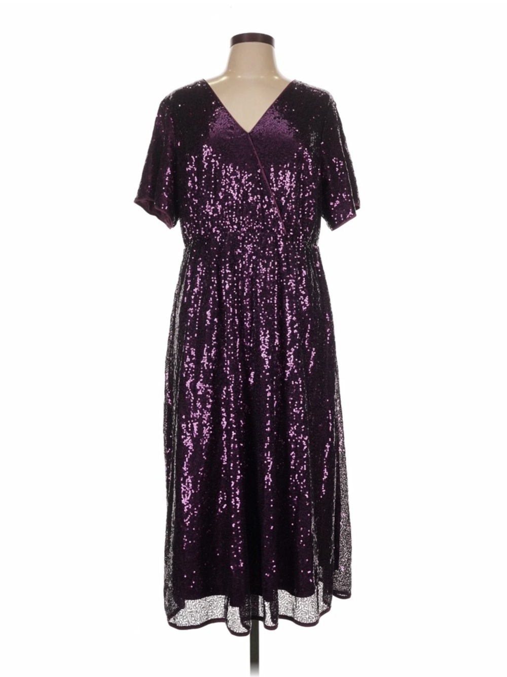 BloomChic Metallic Purple Sequin Midi Dress